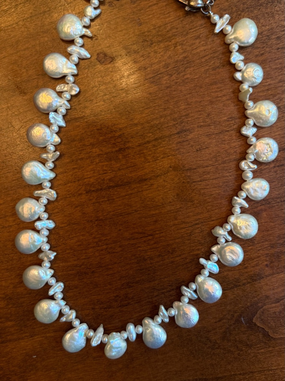 Vintage Tina Tang NYC Baroque Coin Pearl Sterling Silver Necklace 15”
